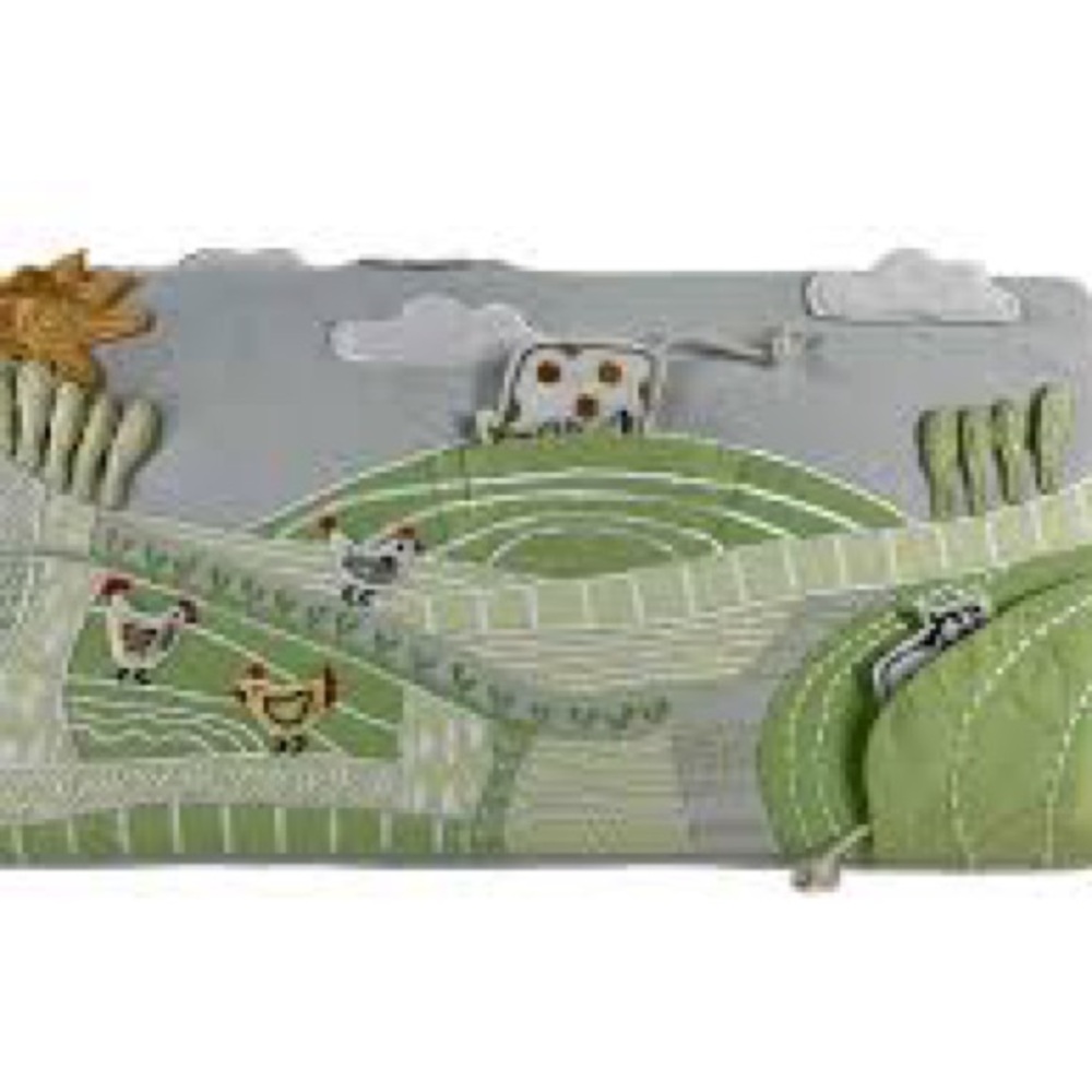 Pottery Barn Kids Green and Gray Farm Scene Decorative Pillow